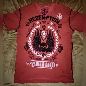 RAW STATE REDEMPTION V NECK MENS RED 2XL T-SHIRT